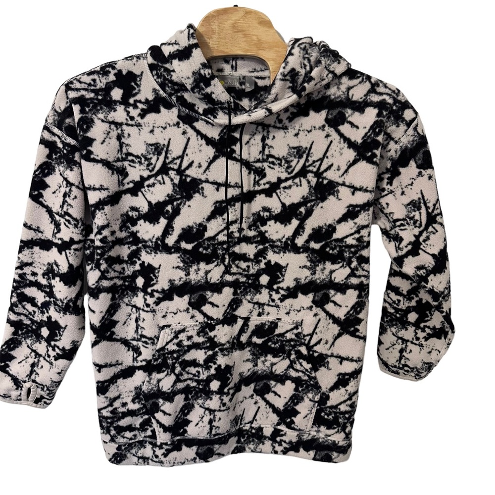 ZELLA‎ Cozy Up Polar Fleece Hoodie in Beige Pumice Rosso Print Size XL NWT